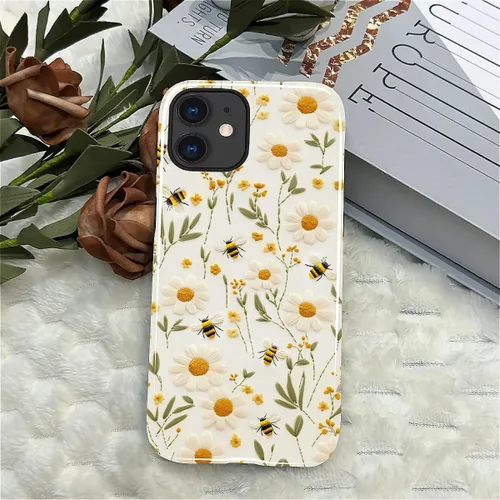 Vista 7 de Funda para iPhone 11, Diseño de Abejas y Girasoles - Protección Híbrida Dual Silicona + PC Duro Resistente a Golpes Funda Protectora Completa