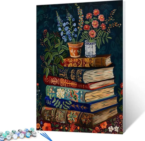 Vista 34 de Aihonmin Estantería 6 Pack Pintar por Números para Adultos Libros Pintura DIY sobre Lienzo con Pinceles Pigmento Manualidades DIY Pintura Acrílica