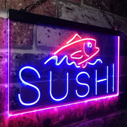 Vista 39 de ADVPRO Sushi Fish Sashimi Restaurant - Letrero de neón LED de doble color, azul y rojo, 12 x 8.5 pulgadas, st6s32-i3334-br