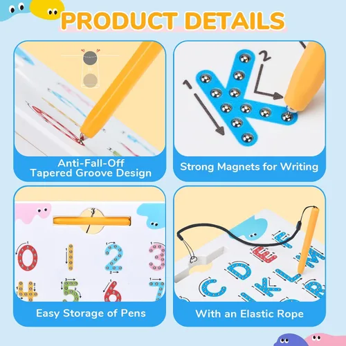 Vista 5 de JoyCat Juego de tableros magnéticos de letras y números para trazar, tablero doble cara de alfabeto y números para niños pequeños, práctica de ABC