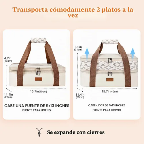 Vista 3 de Bolsa de transporte de cazuela expandible Vuudh - Bolsa de comida de doble cubierta, soporte de cazuela aislada para alimentos calientes o fríos