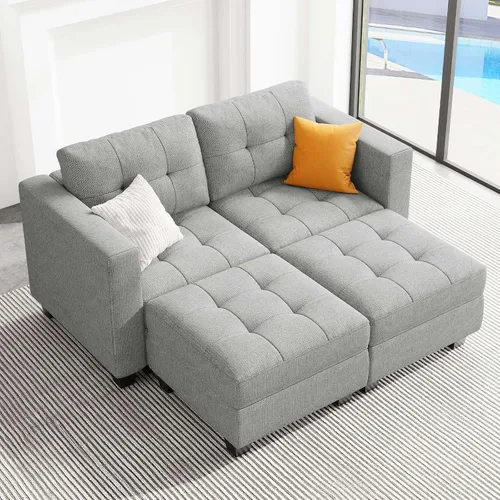 Vista 21 de Belffin Sofá modular modular con otomana de almacenamiento, sofá moderno en forma de L de tela con diván para espacios pequeños, azul