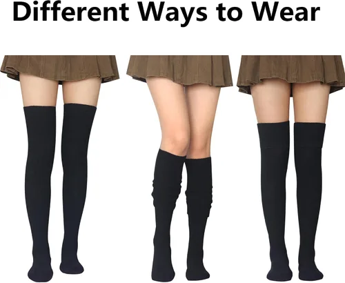 Vista 2 de Bestjybt Calcetines altos extra largos para mujer, calcetines de punto de algodón por encima de la rodilla