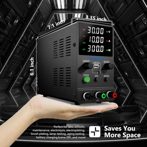 Vista 6 de Fuente de alimentación CC variable, fuente de alimentación de banco ajustable de conmutación CC regulada de 0-32 V 0-10 A con USB de 20 W y carga