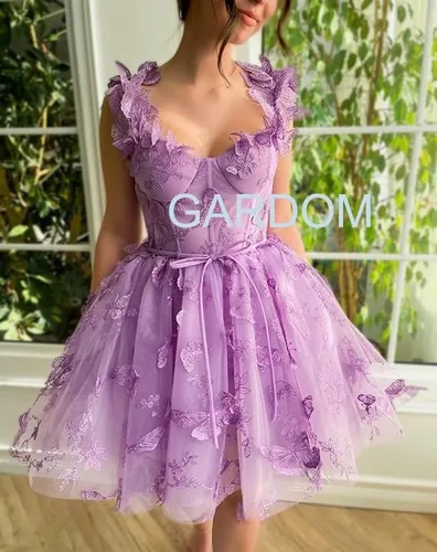 Vista 4 de Vestidos de encaje de mariposa 3D, vestidos de fiesta de bienvenida, corsé de tul corto, vestido de graduación, vestido de cóctel para adolescentes