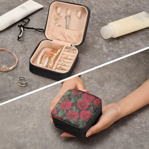 Vista 7 de WELLDAY Jewelry Box Rose Portable Travel Jewelry Case Organizer Bag Storage Box for Necklace, Earrings, Rings, Bracelet