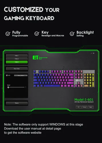 Vista 4 de Mechanical Gaming KeyboardWired 104 Keys RGB Keyboard with Blue Switch Programmable RGB Backlit for Windows Gaming PC