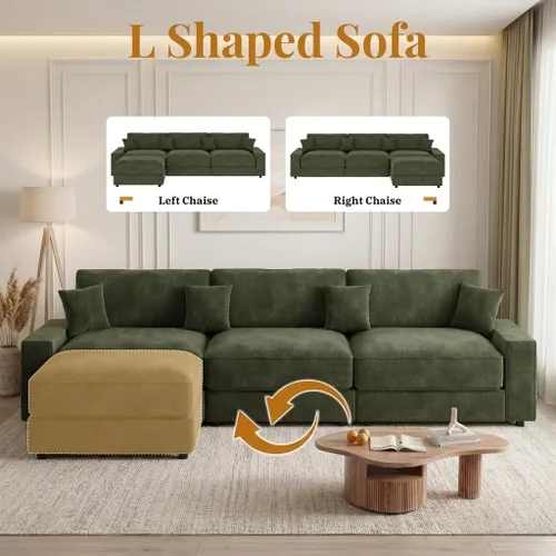 Vista 3 de Opoair - Sofá modular de gran tamaño de 114 pulgadas, sofá en forma de L con otomana móvil, cómodos sofás de nube de 4 asientos con asiento Verde
