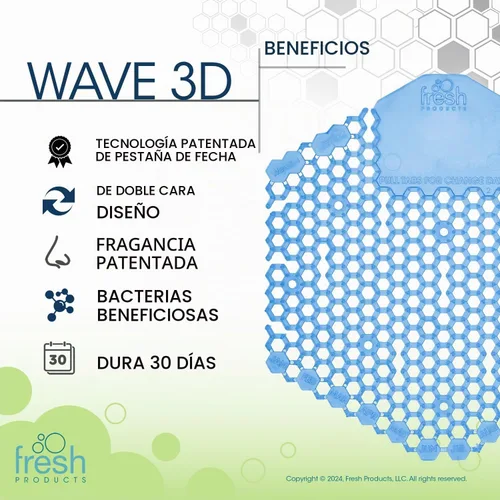 Vista 4 de Fresh Products Pantalla de Urinario Wave 3D Virtualmente Elimina Salpicaduras de Orina Uso de 30 Días Fácil Instalación Bacterias Beneficiosas