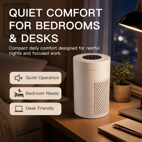 Vista 9 de MegaWise Purificador de aire silencioso de escritorio con 3 velocidades para oficina en casa, filtro HEPA verdadero con sensor inteligente