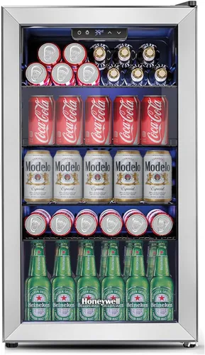 Vista 6 de Honeywell Refrigerador y enfriador de bebidas, mini refrigerador para 48 latas con puerta de vidrio para refrescos, cerveza o vino para oficina