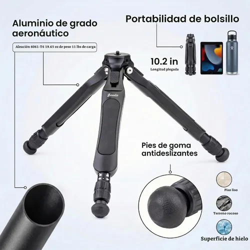 Vista 3 de Zeadio Trípode de cámara ajustable, trípode portátil de viaje de aluminio de mesa, altura ajustable de 3 etapas, capacidad de carga de 11.0 lbs