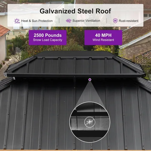 Vista 6 de PURPLE LEAF Gazebo 10' x 12' con sistema de drenaje ligero, grano de madera Grano de madera y luces