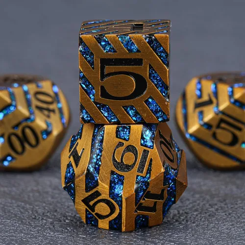 Vista 4 de Juego de dados de metal con incrustaciones de alta calidad, dados DND de aleación de zinc pesado para jugadores de rol serios