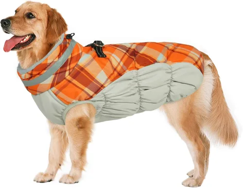 Vista 13 de Lelepet Abrigo cálido para perro, abrigo de invierno para perro, chaqueta impermeable para perros con arnés integrado reflectante de forro polar