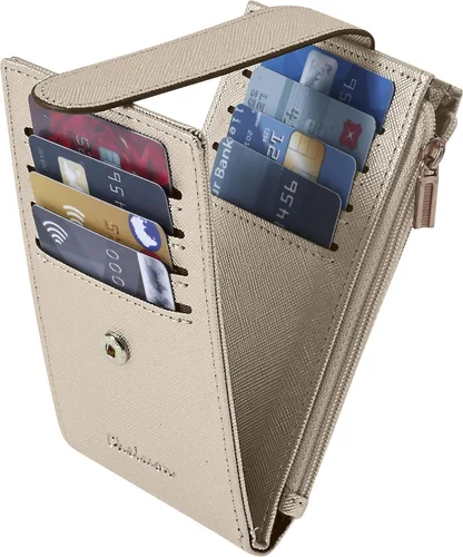 Vista 5 de Chelmon Billetera de mujer delgada con bloqueo RFID, billetera plegable con varios compartimientos para tarjetas con bolsillo con cierre, Dorado