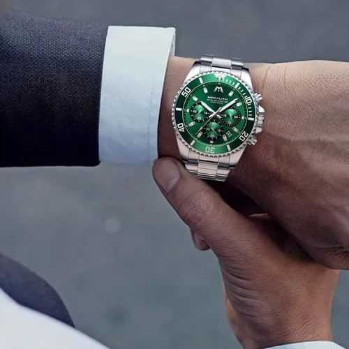 Vista 8 de MEGALITH Relojes para hombre, de acero inoxidable, resistente al agua, analógico, de cuarzo, moderno, de negocios, cronógrafo, con fecha automática