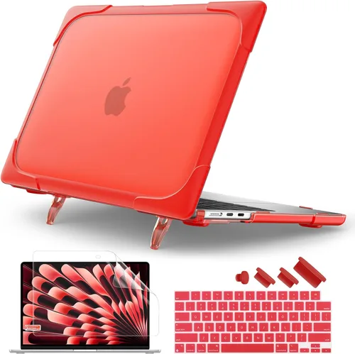 Vista 13 de Batianda - Funda resistente para MacBook Air de 15 pulgadas 2023-2026, color gris Ergonomic Foldable Stand Holds 22 lbs, TPU Bumper, Matte