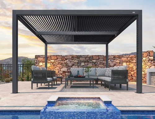 Vista 43 de PURPLE LEAF 94AS - Pérgola pequeña de aluminio compacto de 10 x 12 pies con techo rígido con listones ajustables para patio, cubierta de terraza