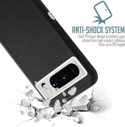 Vista 8 de Funda para Google Pixel 8 Pro, resistente y duradera, con protección de puerto, incluye soporte de clip con protector de pantalla integrado (negro)