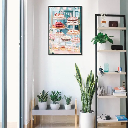Vista 4 de Póster de lienzo de cocina azul funky para decoración de pared, pintura de acuarela pastel danés, coqueta, decoración de habitación, estética, 12 x