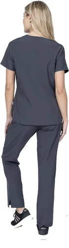 Vista 4 de Scrubs for Women Set 8 Pocket 4-Way Stretch Mock Wrap & Cargo Pant for Nurses Veterinarian Dentist Elements Select ES2976