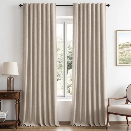 Vista 85 de MIULEE Cortinas de lino 100% opacas para dormitorio, marfil sólido, decoración de lujo, aislamiento térmico, cortinas oscurecedoras para sala
