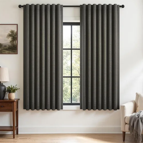Vista 49 de Topfinel cortinas opacas de lino beige y blanco de 63 pulgadas de largo, 2 paneles para ventana pequeña, estilo natural de abedul bohemio y rústico