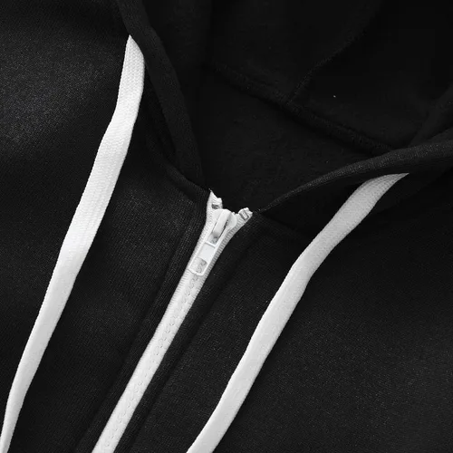 Vista 5 de Sudadera con capucha para niños y niñas, color liso, manga larga, con cremallera, chaquetas para otoño e invierno