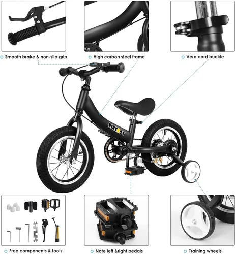 Vista 4 de Balance Bike 2 in 1,The Dual Use of a Kids Balance Bike and Toddler Bike, for 2 3 4 5 6 7 Years Old -12 14 16 Inches with Training Theory, Brake