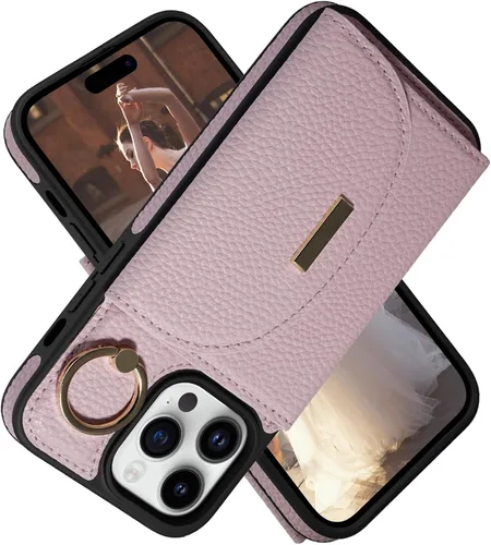 Vista 12 de Funda tipo cartera para iPhone 14 Pro Max de 6.7 pulgadas, con ranuras para tarjetas, soporte para anillos, funda protectora de piel sintética