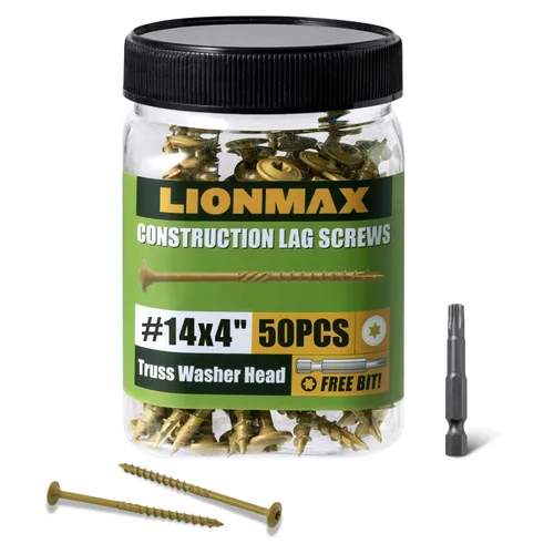 Vista 23 de LIONMAX Tornillos de retraso de 2-1/2 pulgadas, tornillo de madera estructural #14 x 2-1/2, 50 tornillos de construcción resistentes, resistentes a