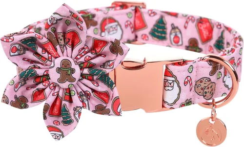 Vista 14 de Collar de Navidad para perro con pajarita, collar de perro de copo de nieve con tira roja y verde, suave, duradero, ajustable, de algodón