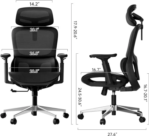 Vista 10 de Hbada P2 Silla de oficina ergonómica con soporte lumbar 3D, sillas de malla con brazos de rotación 3D de 360°, reposacabezas 3D y asiento cómodo