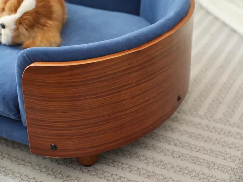 Vista 5 de HomSof Cama elevada para perros y gatos de 26.38 pulgadas, sofá para mascotas con patas de madera maciza y respaldo de madera doblada con cojín