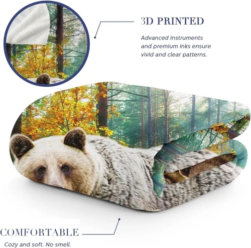Vista 5 de Manta de Forro Polar de 80"x60", Suave, Acogedora, Cálida, Difusa, Manta de Franela de Felpa, Familia de Osos Pardos en el Bosque, Manta para Sofá