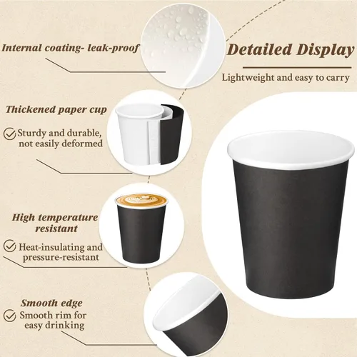 Vista 3 de Paquete de 25 vasos de papel desechables negros de 8 onzas, tazas de café caliente, taza de té de papel, vasos desechables, vasos para bebidas