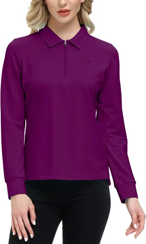 Vista 21 de JINSHI Polo de golf para mujer, de manga larga, con cremallera, deportiva, de secado rápido, atlética, casual, ajustada
