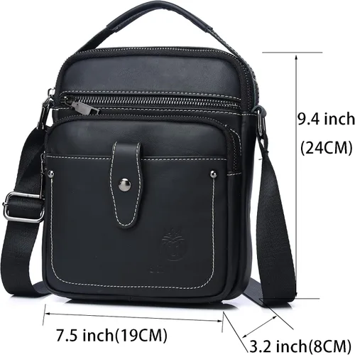 Vista 2 de LUKZIJAES Bolso de mensajero de cuero genuino para hombre, ligero, vintage, bandolera, pequeño, bolso casual para hombre