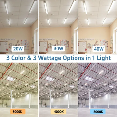Vista 3 de Lámparas LED de 4 pies para tienda de 40/30/20 W, tira LED de 4 pies de iluminación 3/4/5000K ajustable, luces lineales LED comerciales