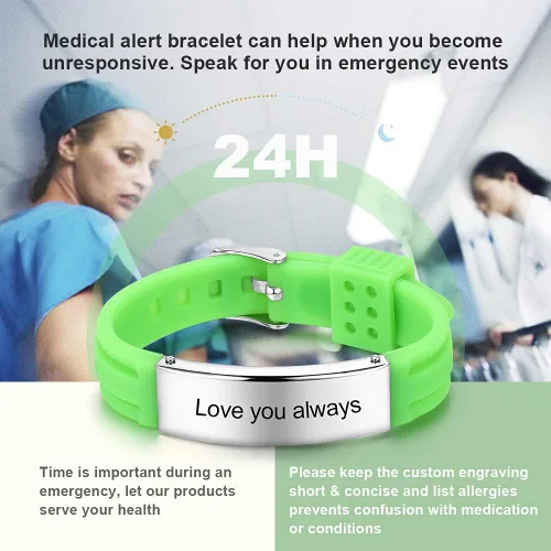 Vista 76 de OPALSTOCK Pulseras médicas personalizadas de silicona ajustable para identificación de emergencias, grabado gratuito, 9 pulgadas, resistente al