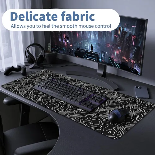 Vista 5 de Alfombrilla de mouse para juegos de mapa negro, alfombrilla de escritorio grande para teclado extendido, alfombrilla de mouse XL con base