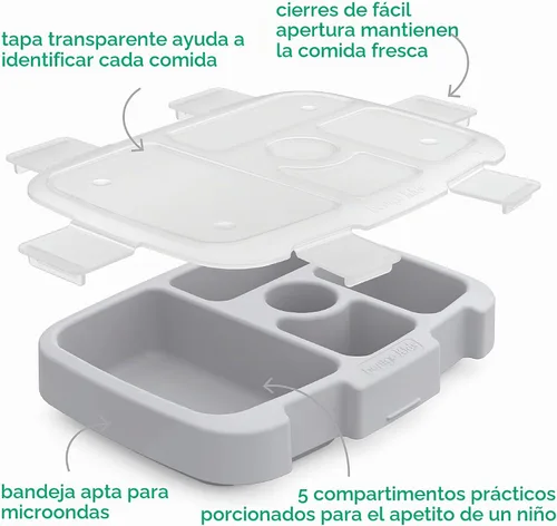 Vista 4 de Bentgo® Kids Prints Bandeja con Cubierta Transparente - Reutilizable, Sin BPA, Recipiente de Preparación de Comidas de 5 Compartimentos con Control
