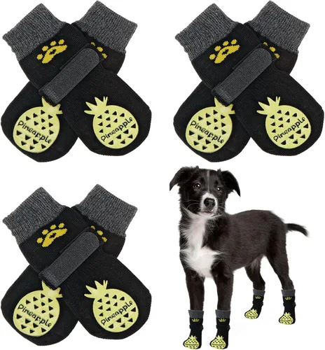Vista 18 de BEAUTYZOO Calcetines antideslizantes para perros, zapatos de perro para pavimento frío/caliente, protectores de patas con empuñaduras, 3 pares