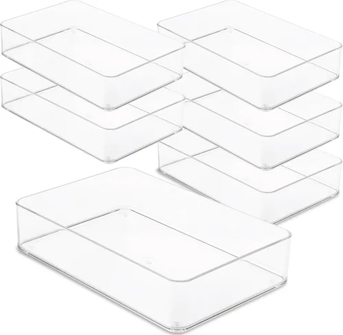 Vista 8 de primebox Organizadores de cajones de acrílico transparente de plástico. Baño, cocina, dormitorio, utensilios, cubos organizadores de oficina