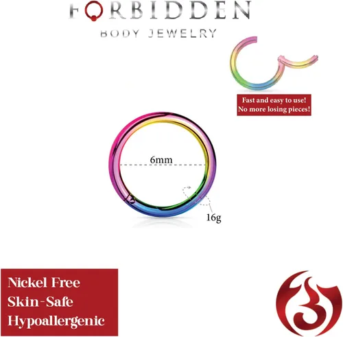 Vista 66 de Forbidden Body Jewelry - Piercing para la nariz de acero quirúrgico 316L con bisagra, 14G, 16G, 18G, diámetro de 15/64, 5/16, 25/64, 15/32 pulgadas