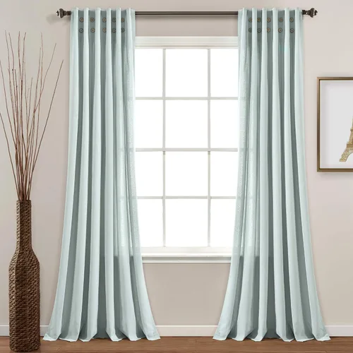Vista 11 de Lush Decor Panel de cortina plisada con botones de lino para ventana, individual de 40 pulgadas de ancho x 84 pulgadas de largo, lino oscuro