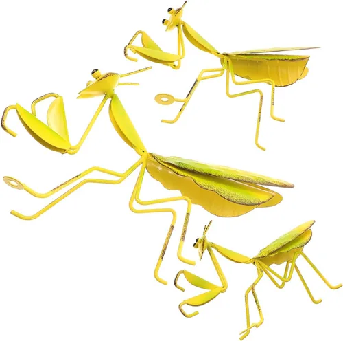 Vista 8 de Estatua de pared de mantis rezante de metal: 3 piezas de mantis de metal para jardín, patio, decoración de arte, figura de animal de insecto
