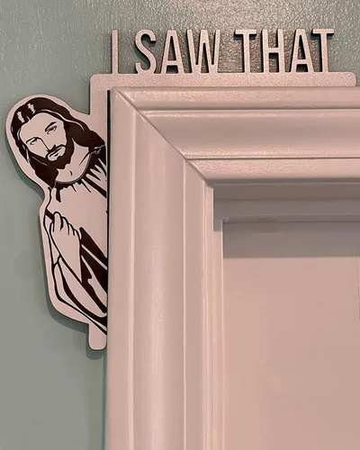 Vista 8 de Marco de esquina grande con texto en inglés «Jesús I Saw That Door», madera