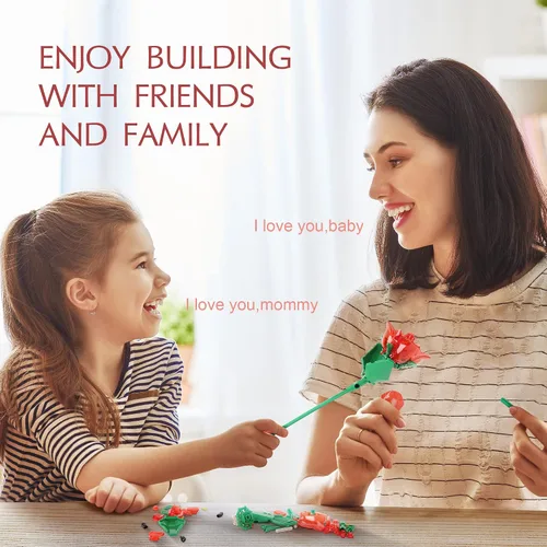 Vista 11 de Juego de construcción de ramo de rosas con luces, plantas artificiales, bonita colección botánica compatible, regalo para mujer